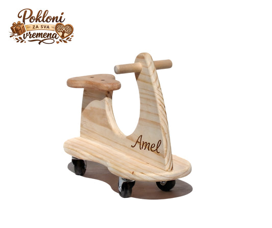 Personalizirana drvena dječija guralica – classic sa metalnim točkićima