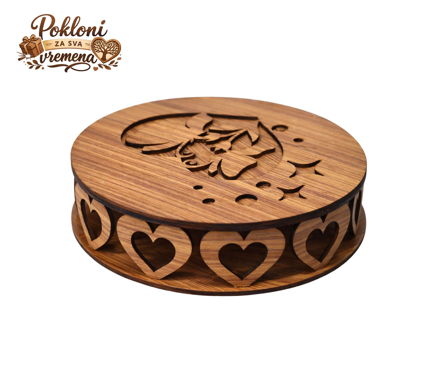 Personalizirana dekorativna drvena kutija okrugla