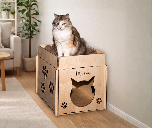 Personalizirana drvena kućica za mačke 40x40 cm
