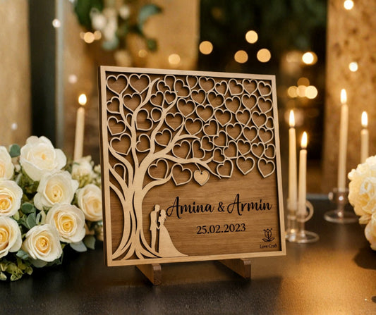 Poklon za godišnjicu braka ili veze – Drvo ljubavi sa imenima i datumom (25x25 cm)